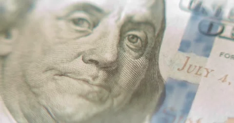 Portrait of Benjamin Franklin on the 100 dollar bill, macro view Stock Footage 321751465