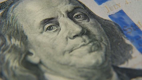 A portrait of Benjamin Franklin on a hundred-dollar bill close-up Stock-Footage 76151964