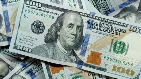 Portrait of Benjamin Franklin on US 100 dollars. Green new type banknote Stock Footage 231529868