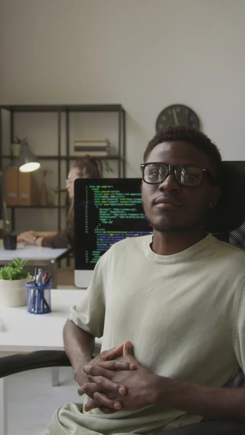 Portrait of Black Male Programmer at Workplace Stock Footage 255992840