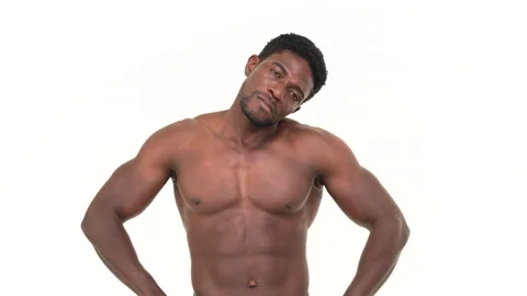 Portrait of a black man cracking his neck. Isolated on a white background. Stock Footage 161914261