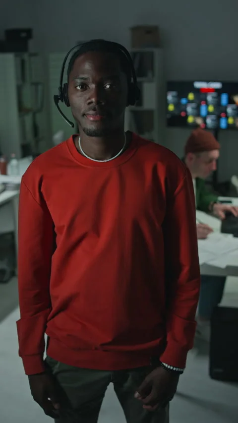 Portrait of Black Man Wearing Headset in Customer Support Office Stock Footage 346712253