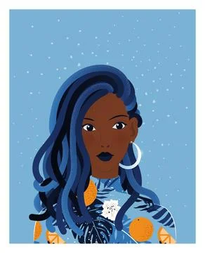 Portrait of black woman with dreadlocks. Vector art. Stock Illustration