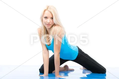 Portrait of blond female in casual clothing looking at camera Stock Photos