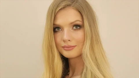 Portrait of a blond model with makeup Stock Footage 87681114