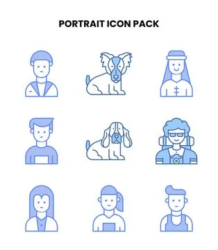 Portrait Blue Graphics Icons Pack Stock-Illustration