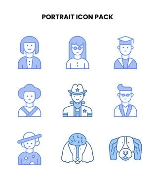 Portrait Blue Scalable Icons Pack Stock-Illustration