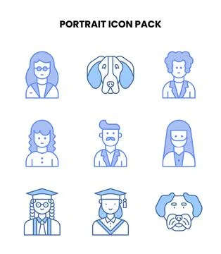 Portrait Blue Vector Icons Pack Stock Illustration