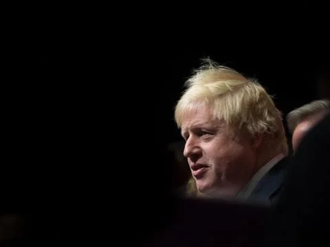 A portrait of Boris Johnson, the UK Prime Minister on simple background Stock Photos