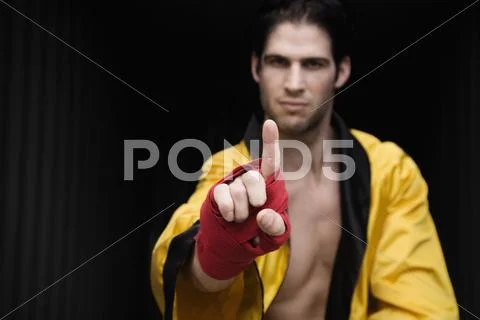 Portrait of boxer with finger extended Stock Photos