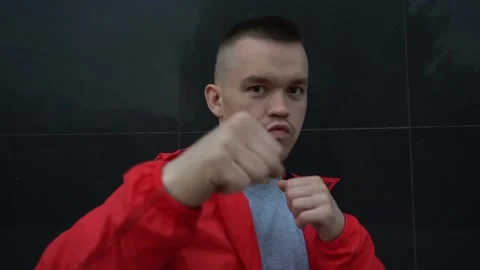 Portrait of boxer looking at camera face close up outdoors. Stock Footage 90848152