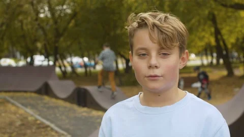Portrait of the boy in the park Stock Footage 143791451