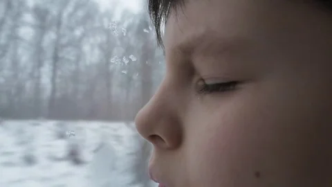 Portrait of a Boy in the Passenger Car Looking Out Through the Train Window o 스톡 동영상 84852053