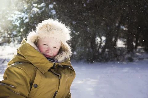 Portrait of a boy in the snow Stock Photos