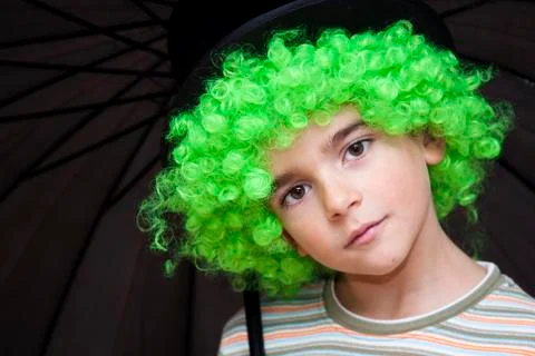 Portrait of boy with wig Stock-Fotos