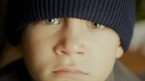 Portrait of a boy in a winter hat Stock Footage 121881762