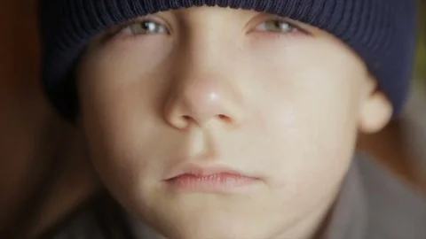 Portrait of a boy in winter hat. Full hd video Stock Footage 75351810