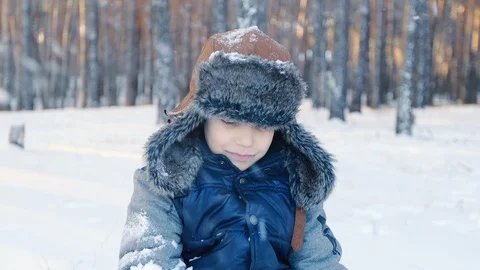 Portrait of a boy in winter hat. Smile. Winter concept Stock Footage 99646408