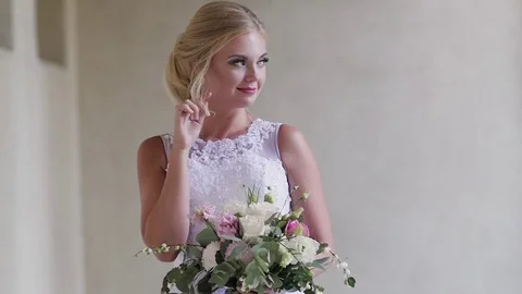 Portrait of a bride close-up on wedding day. walk in the park Stock Footage 81549464