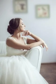 Portrait of the bride on the couch Foto stock