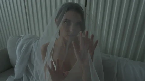 Portrait of bride face close-up under veil 库存影片 219629931