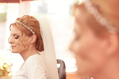 Portrait of a bride getting ready Stock Photos