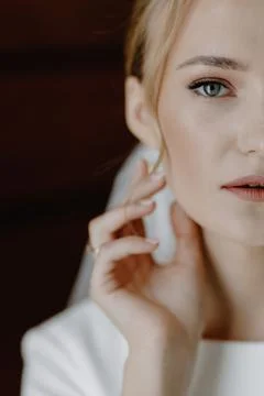 Portrait of the bride with half face close up Stock Photos