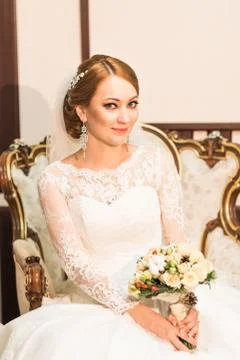 Portrait of a bride with wedding makeup Stock Photos