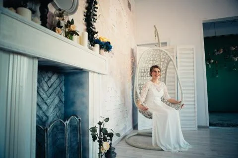 Portrait of a bride in white studio Stock Photos