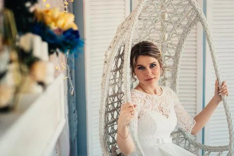 Portrait of a bride in white studio Stock Photos