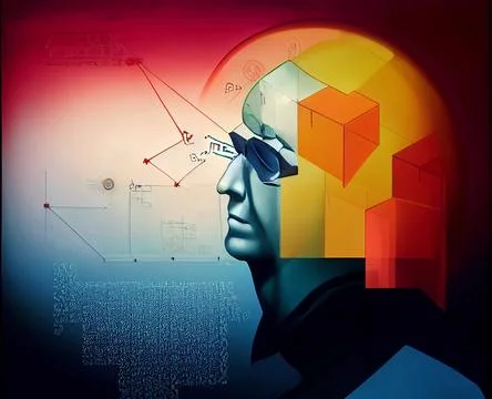 Portrait of a brilliant programmer or engineer on the background of an image of Stock Illustration