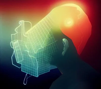 Portrait of a brilliant programmer or engineer on the background of an image of Stock Illustration