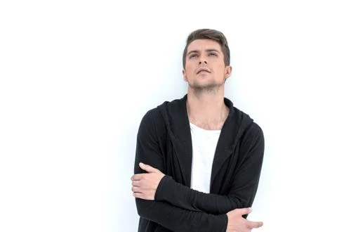 Portrait of a brooding guy in a hoodie Stock Photos