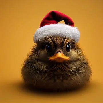 Portrait of a brown chick with a curious glance and a Christmas, Santa hat Stock Illustration