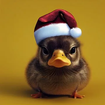 Portrait of a brown chick with a curious glance and a Christmas, Santa hat Stock Illustration