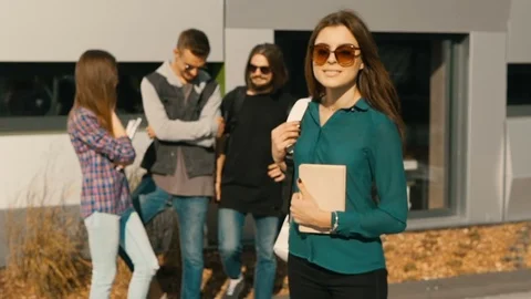 Portrait of Brunette Student Girl Stock Footage