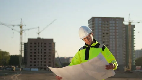 Portrait of Builder inspector worker, Civil engineer man working, checking Stock Footage 139204456