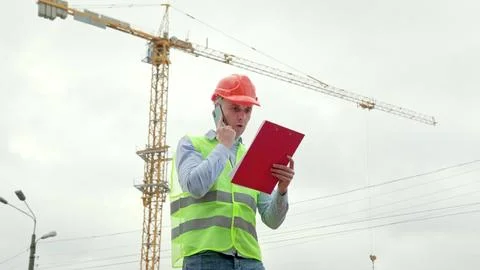 Portrait of builder working outside on site Stock Photos