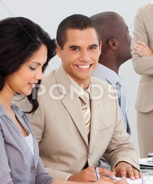 Portrait of a business team at a presentation Stock Photos
