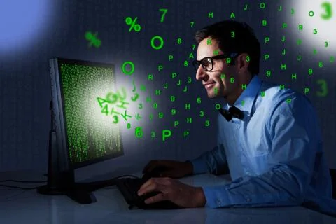 Portrait of businessman looking at computer Stock Illustration