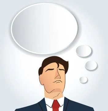 Portrait of businessman thinking with cloud chat box background Stock Illustration