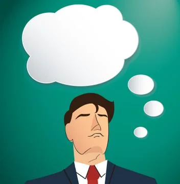 Portrait of businessman thinking with cloud chat box background Stock Illustration