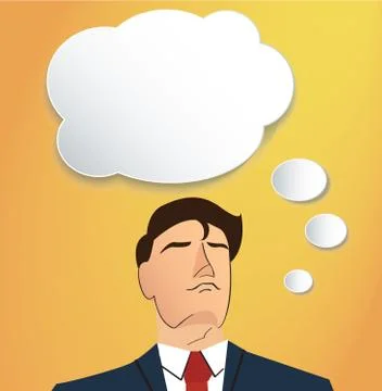 Portrait of businessman thinking with cloud chat box background Stock Illustration