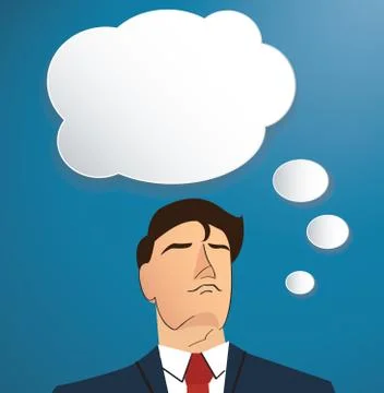 Portrait of businessman thinking with cloud chat box background Stock Illustration