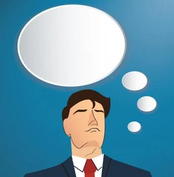 Portrait of businessman thinking with cloud chat box background Stock Illustration