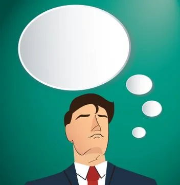 Portrait of businessman thinking with cloud chat box background Stock Illustration