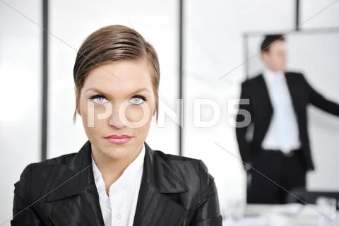 Portrait businesswoman in business presentation at office Stock Photos