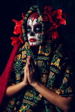 Portrait of Calavera Catrina. Sugar skull makeup. Dia de los muertos. Day of  Stock Photos