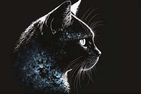 Portrait of a cat on a black background Stock Illustration