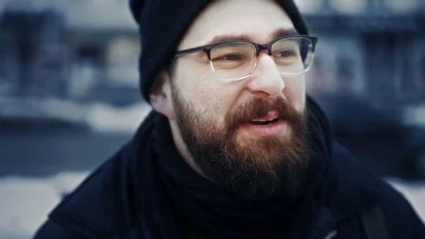 Portrait of caucasian man in hat cap and glasses Stock Footage 71982245